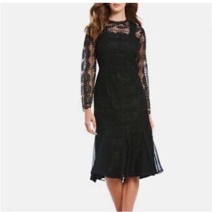 🆕 ANTONIO MELANI monette illusion Black Lace Long Sleeve bounce hem midi dress
